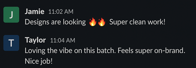 Client review message screenshot