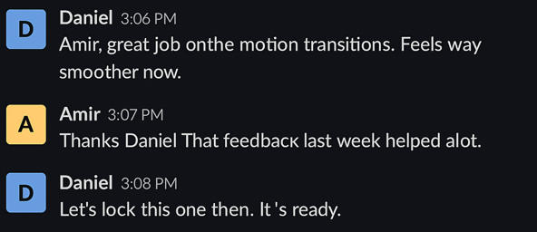 Client review message screenshot
