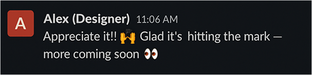 Client review message screenshot