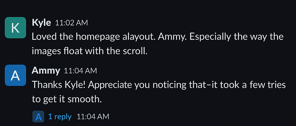 Client review message screenshot